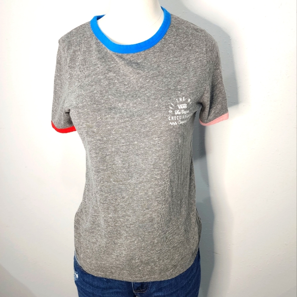 Vans Gray Short Sleeve Tee with Blue and Red Accents